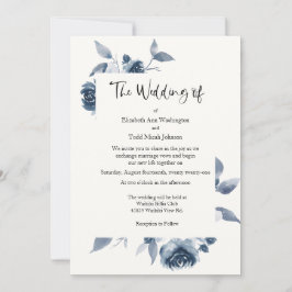 Blue Waterverf Wedding Invitation No Foto Kaart