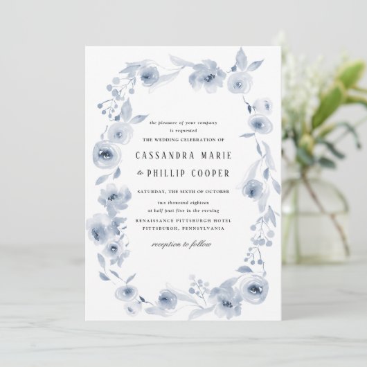 Blue Waterverf Wedding Invitation Suite Kaart (Staand voorkant)