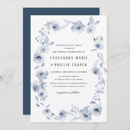 Blue Waterverf Wedding Invitation Suite Kaart (Voorkant / Achterkant)