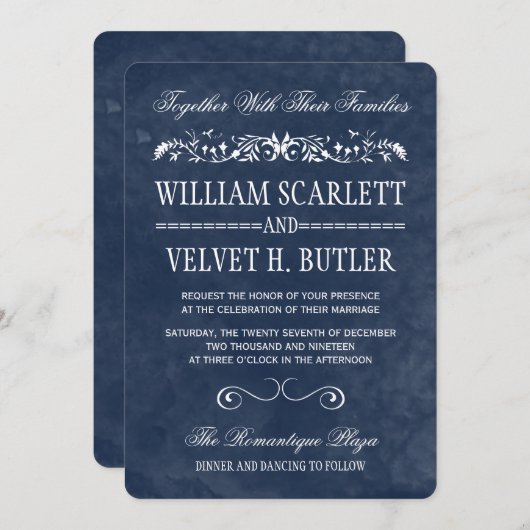 Blue Waterverf Wedding Invitations Kaart (Voorkant / Achterkant)