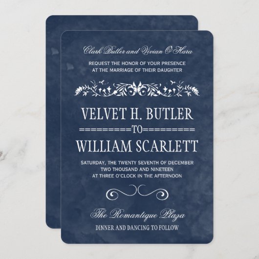 Blue Waterverf Wedding Invitations Kaart (Voorkant / Achterkant)