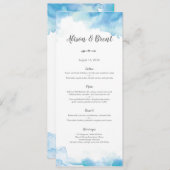 Blue waterverf Wedding Menu of Programma Kaart (Voorkant / Achterkant)
