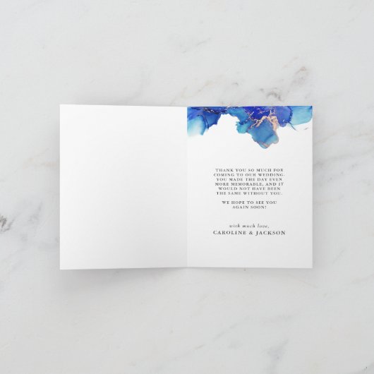Blue Waterverf Wedding Photo Bedankkaart (Binnen)