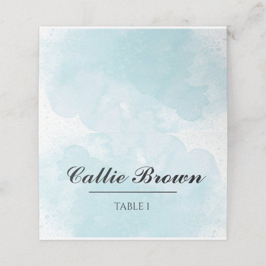 Blue Waterverf Wedding Plaatskaartje (Buitenkant ongevouwen)