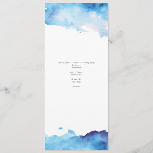 Blue Waterverf Wedding Program Card Menu (Achterkant)