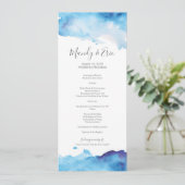 Blue Waterverf Wedding Program Card Menu (Staand voorkant)