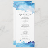 Blue Waterverf Wedding Program Card Menu (Voorkant / Achterkant)