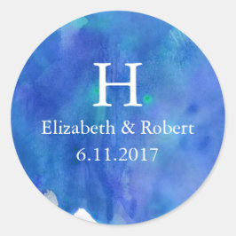 Blue Waterverf Wedding Ronde Sticker