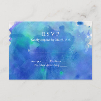 Blue Waterverf Wedding RSVP Kaartje