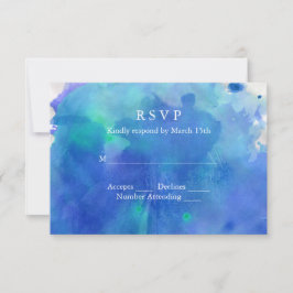 Blue Waterverf Wedding RSVP Kaartje