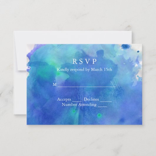 Blue Waterverf Wedding RSVP Kaartje (Voorkant)