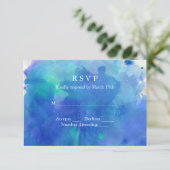 Blue Waterverf Wedding RSVP Kaartje (Staand voorkant)
