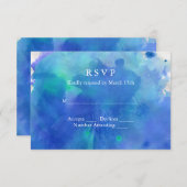 Blue Waterverf Wedding RSVP Kaartje (Voorkant / Achterkant)