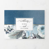 Blue Waterverf Wedding Tri-Fold Invitation RSVP Drieluik Uitnodiging (Cover)