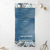 Blue Waterverf Wedding Tri-Fold Invitation RSVP Drieluik Uitnodiging (Binnen)