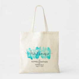 Blue Waterverf welkome bruiloft-bestemming Tote Bag