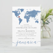 Blue Waterverf Wereldkaart Destination Wedding Kaart (Staand voorkant)