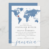 Blue Waterverf Wereldkaart Destination Wedding Kaart (Voorkant / Achterkant)