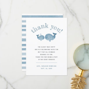 Blue Waterverf Whale Boy Baby shower Dank je wel Bedankkaart