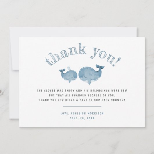 Blue Waterverf Whale Boy Baby shower Dank u Bedankkaart (Voorkant)