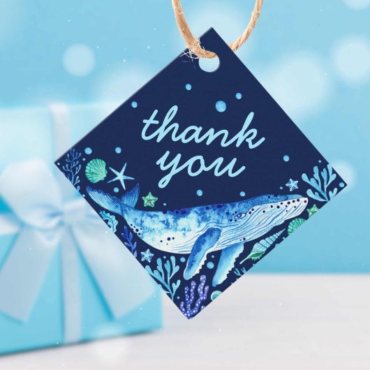 Blue Waterverf Whale onder het Zee Dank u Bedankjes Labels