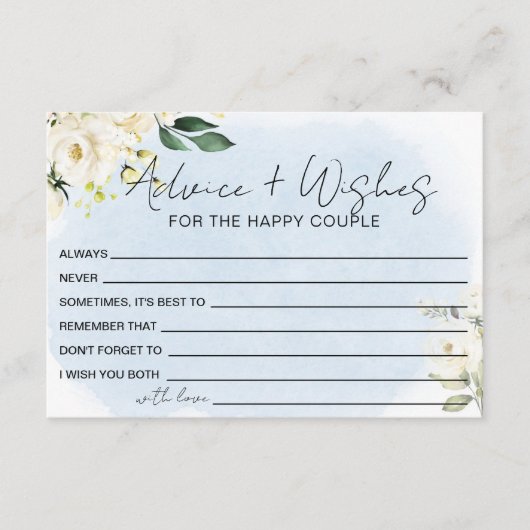 Blue Waterverf White Rose Advies en wensen Informatiekaartje (Voorkant)