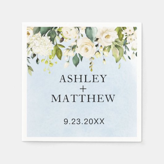 Blue Waterverf White Rose Elegante bruiloft servet (Voorkant)
