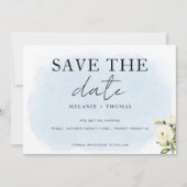Blue Waterverf White Rose Save the Date Kaart (Voorkant)