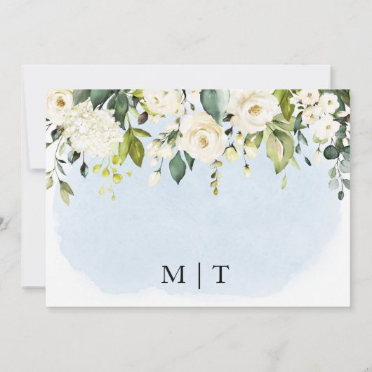 Blue Waterverf White Rose Save the Date Kaart (Achterkant)