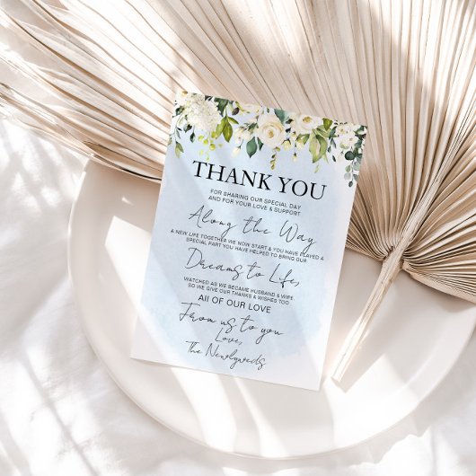 Blue Waterverf White Rose Wedding Dank u