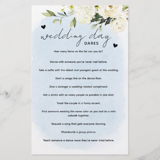 Blue Waterverf White Rose Wedding Day Dares Spel (Voorkant)