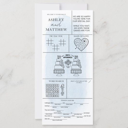 Blue Waterverf White Rose Wedding Menu Place Card (Achterkant)