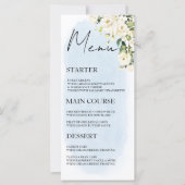 Blue Waterverf White Rose Wedding Menu Place Card (Voorkant)