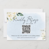 Blue Waterverf White Rose Wedding RSVP Kaart (Voorkant)