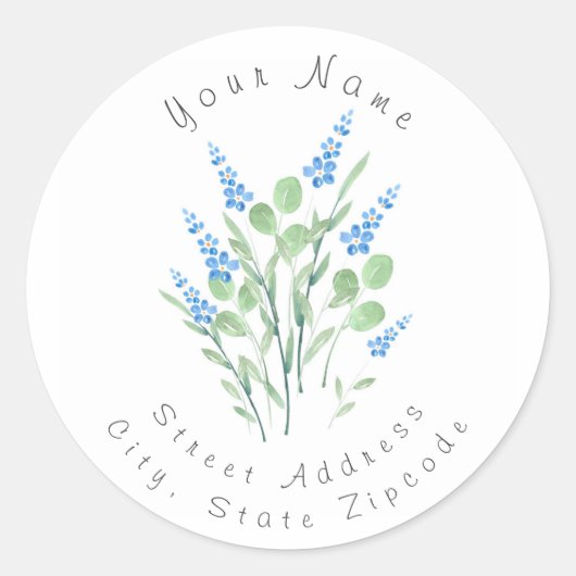 "Blue Waterverf Wildbloemen Bouquet"-label Ronde Sticker (Voorkant)