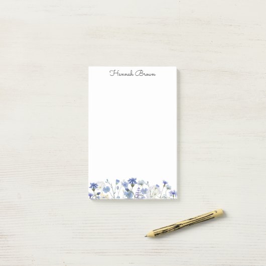 Blue Waterverf Wildflower Garden Post-it® Notes (Op bureau)