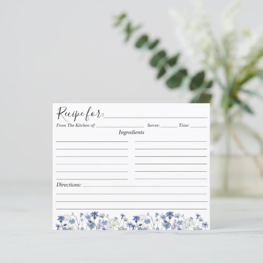 Blue Waterverf Wildflower Tuin Recept Kaart (Staand voorkant)