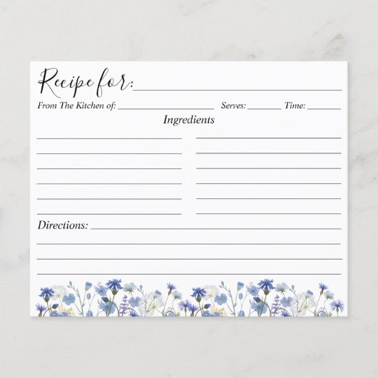 Blue Waterverf Wildflower Tuin Recept Kaart (Voorkant)