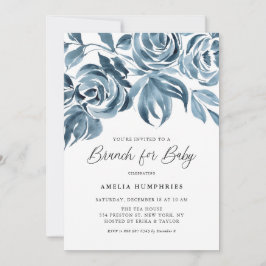 Blue Waterverf Winter Rozen Baby shower Brunch Kaart