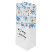 Blue Waterverf Winter Snowflake Vrolijk Kerstfeest Wijn Cadeautas (Voorkant Gekanteld)