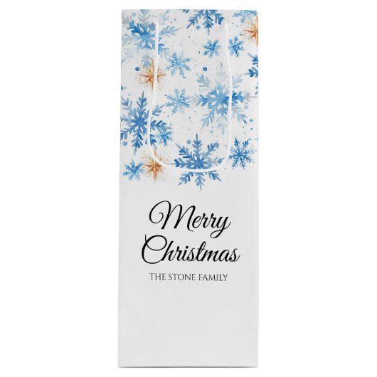 Blue Waterverf Winter Snowflake Vrolijk Kerstfeest Wijn Cadeautas (Voorkant)