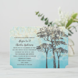 Blue Waterverf Woodsy Wedding Invitation Kaart