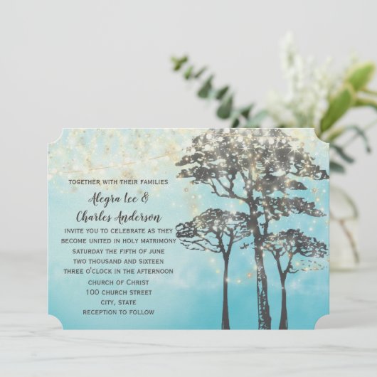 Blue Waterverf Woodsy Wedding Invitation Kaart (Staand voorkant)