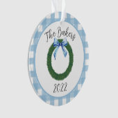 Blue Waterverf Wreate Family Year in Review Ornament (voorkant)