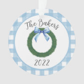 Blue Waterverf Wreate Family Year in Review Ornament (voorkant)