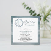 Blue Waterverf Wreath Boy First Kaart (Staand voorkant)