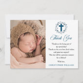 Blue Waterverf Wreath Boy Foto Baptisme Hartelijk  Bedankkaart (Voorkant)