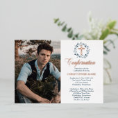 Blue Waterverf Wreath Boy Fotobevestiging Folie Uitnodiging (Staand Voorkant)