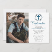 Blue Waterverf Wreath Boy Fotobevestiging Kaart (Voorkant)