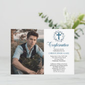 Blue Waterverf Wreath Boy Fotobevestiging Kaart (Staand voorkant)